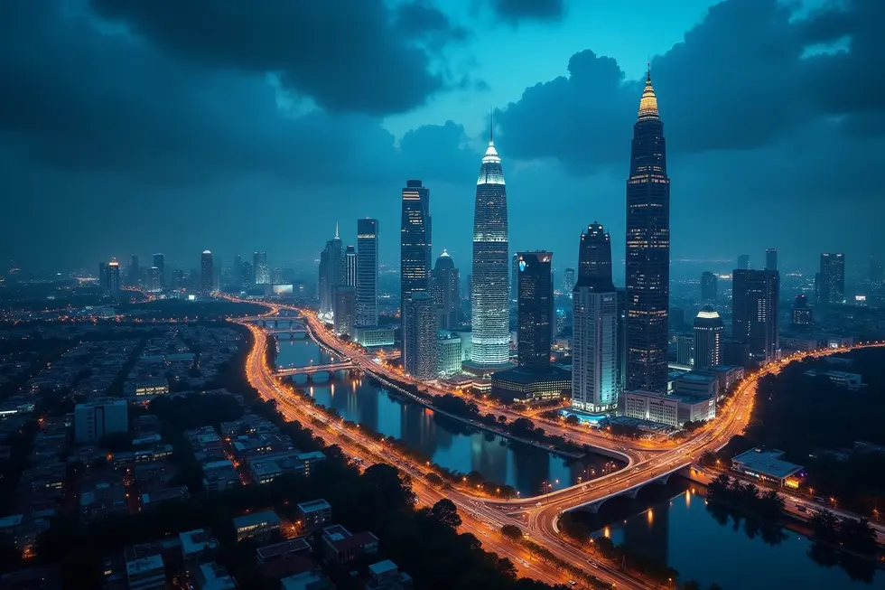 Pemandangan digitalisasi kota Jakarta menggambarkan transformasi digital Indonesia.