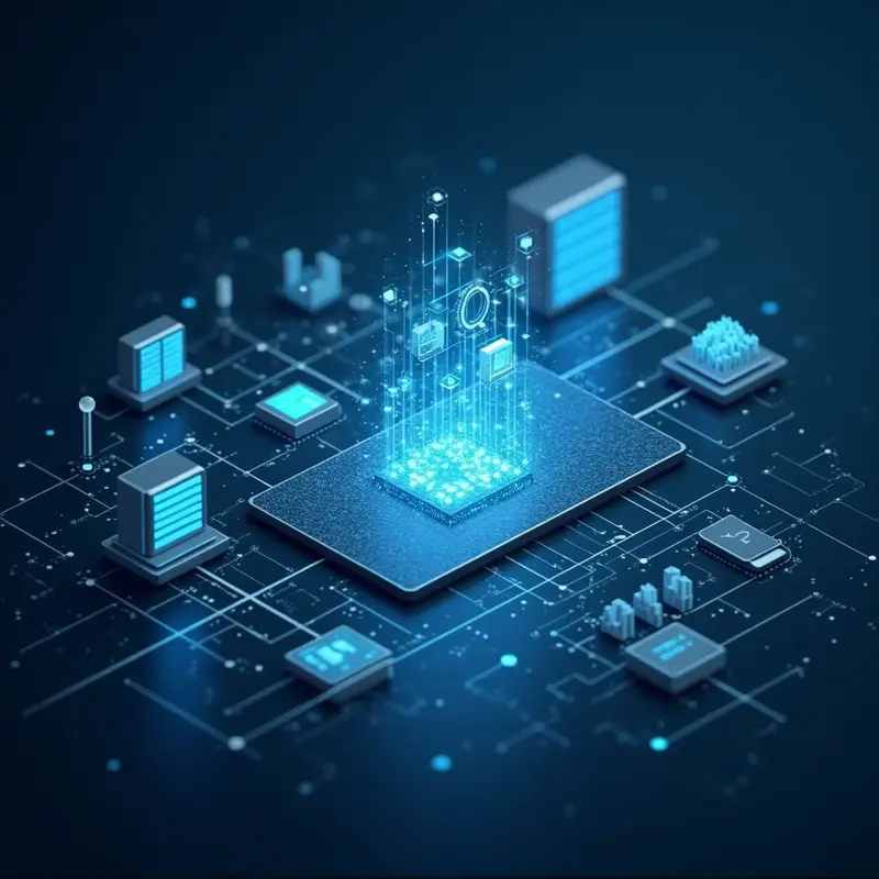 Ilustrasi integrasi AI dengan cloud computing sebagai fondasi efisiensi operasional bisnis.