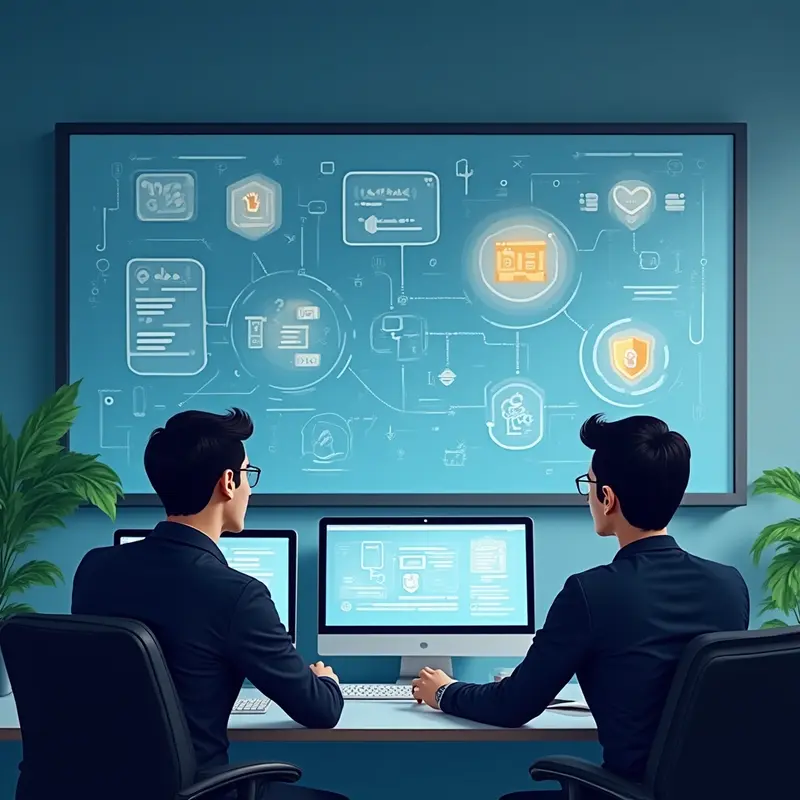 Visualisasi pengembang mengintegrasikan berbagai teknologi AI pada aplikasi mobile.