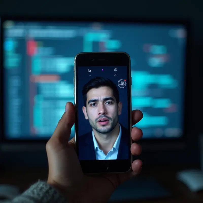 Ilustrasi korban menerima panggilan deepfake hasil rekayasa AI sebagai modus penipuan keuangan.